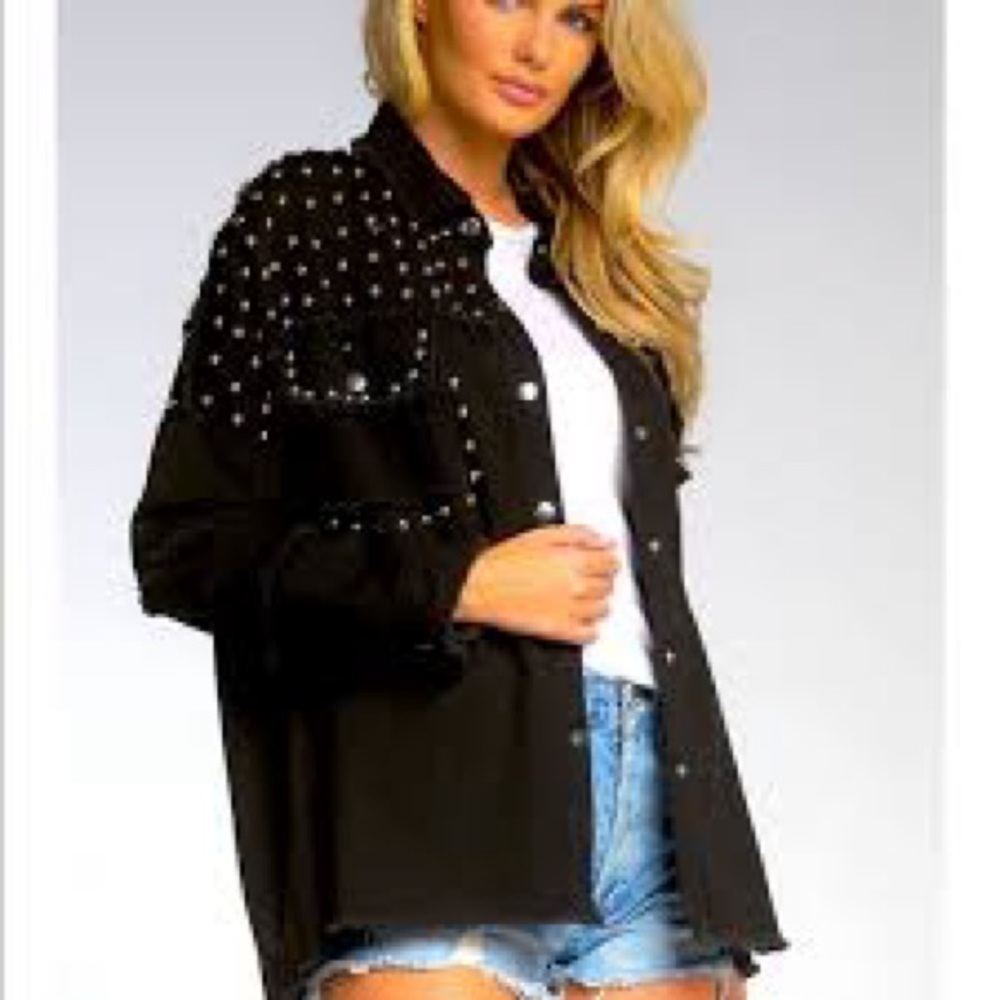Elan Black Devan Studded Shacket